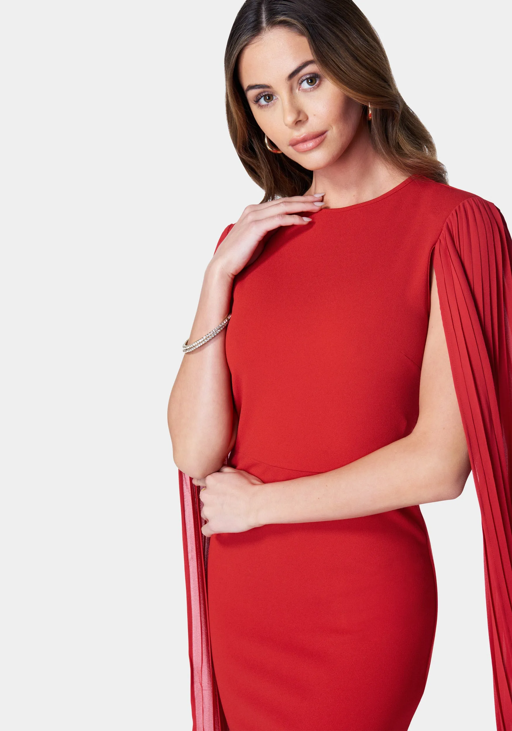 Cape Sleeve Midi Dress