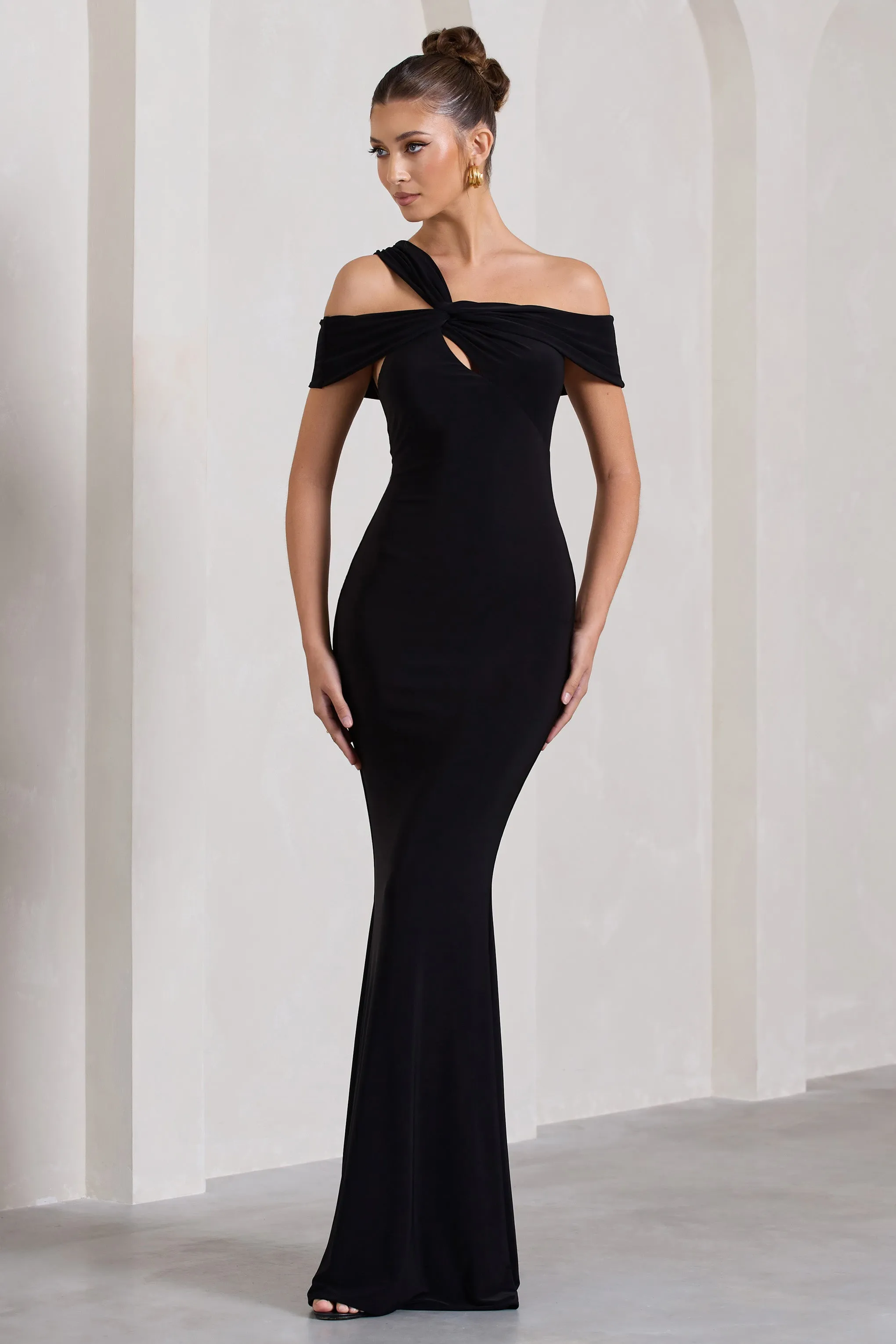 Captivating | Black Strappy Asymmetric Cut-Out Maxi Dress