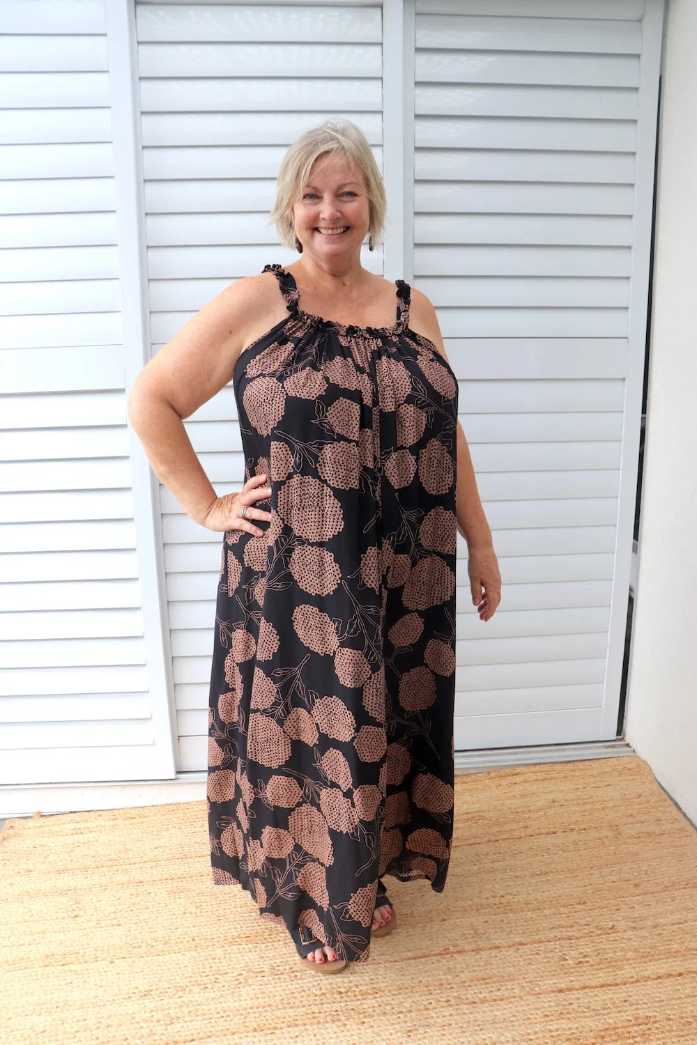 Celine Maxi Dress In Black Tea