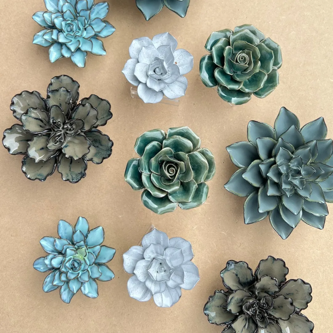 Ceramic Bloom: Blue Brown Flower