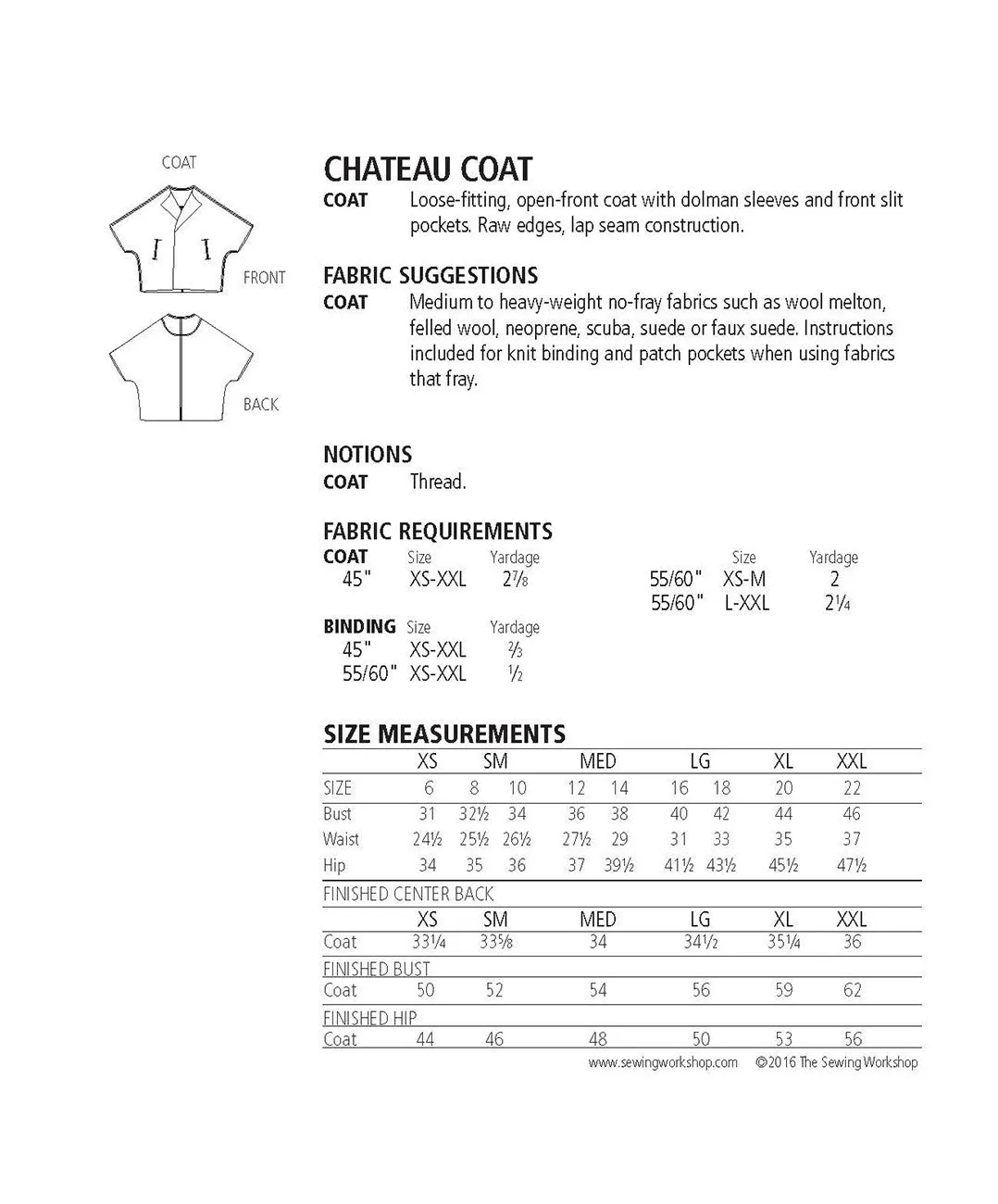 Chateau Coat Pattern by The Sewing Workshop