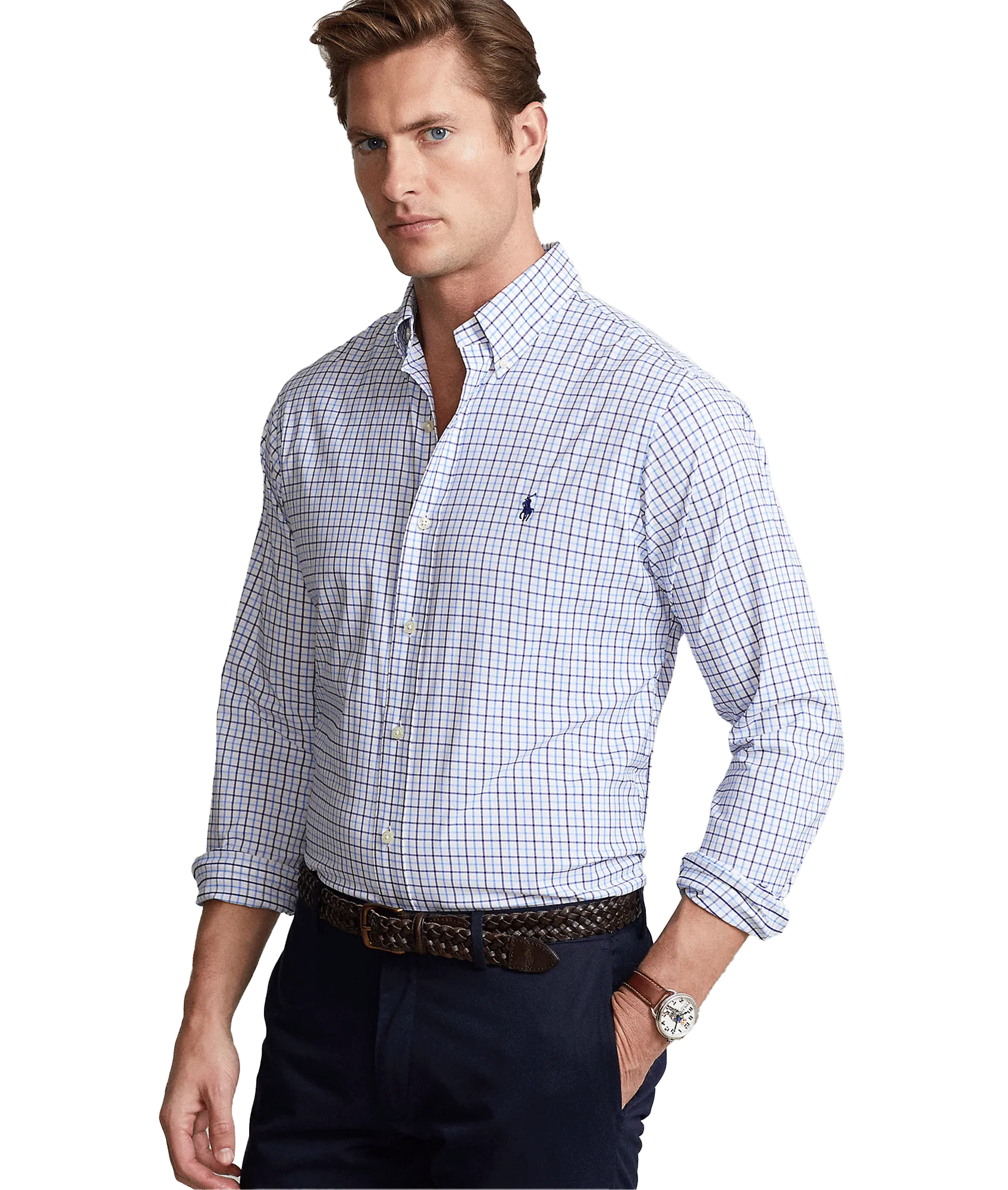 Classic Fit Checked Performance Shirt - Blue