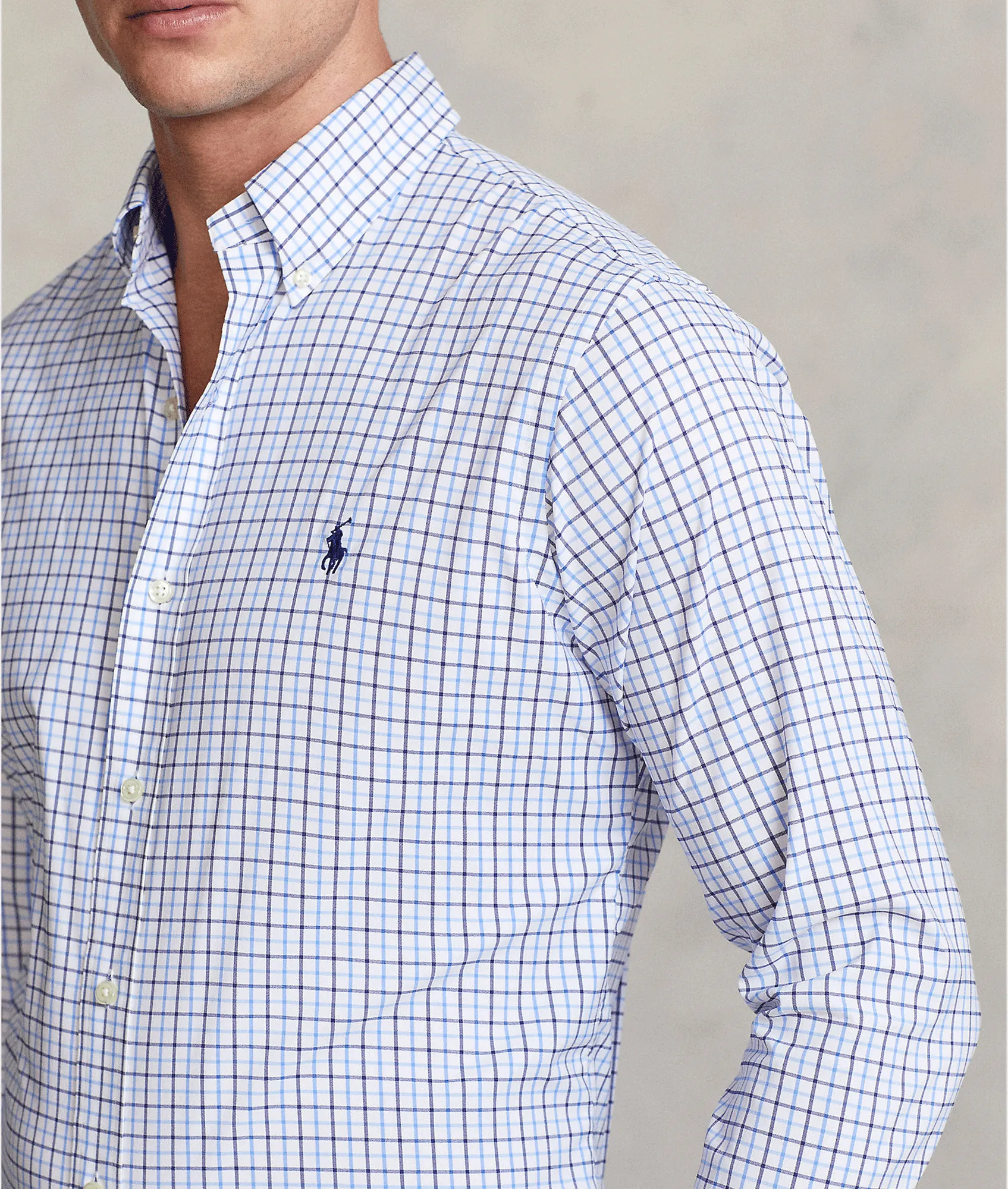 Classic Fit Checked Performance Shirt - Blue