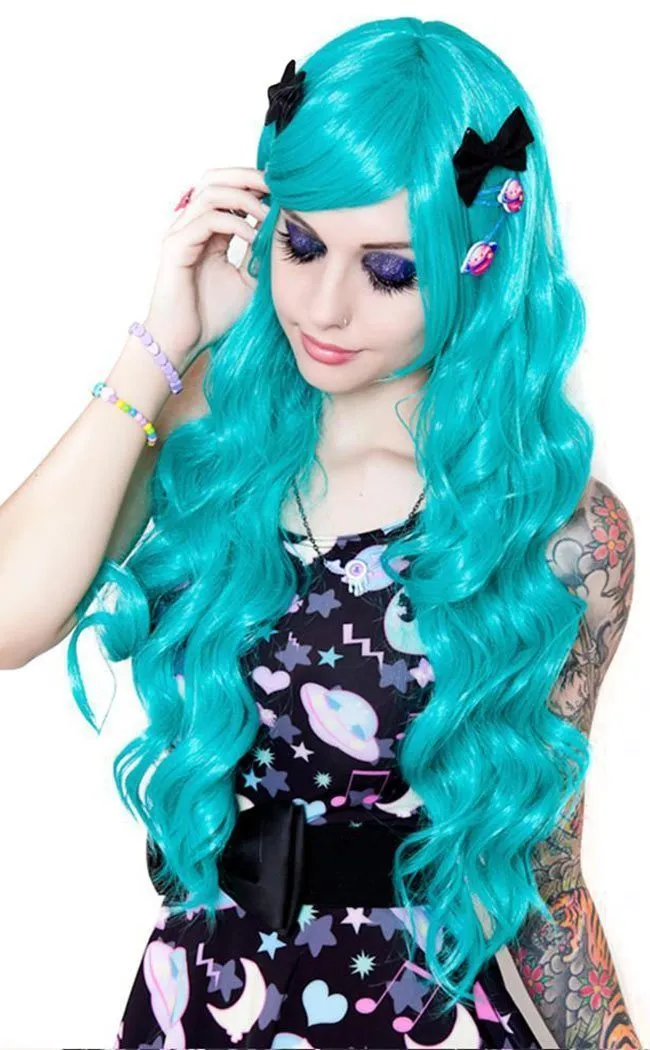 Classic Wavy Long Teal Wig