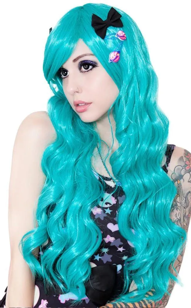 Classic Wavy Long Teal Wig