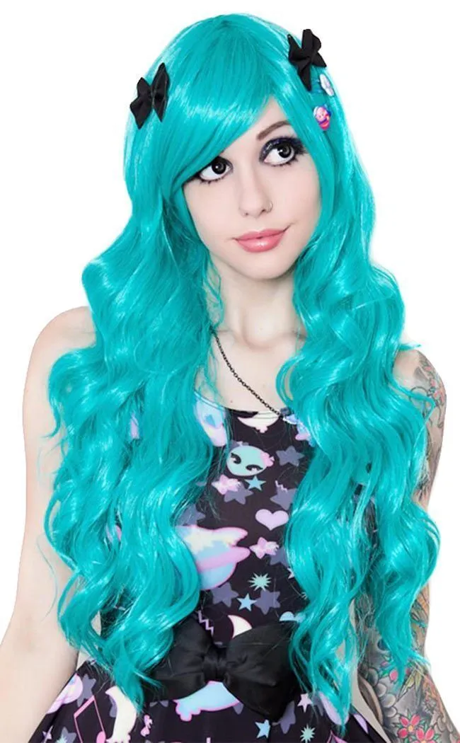 Classic Wavy Long Teal Wig