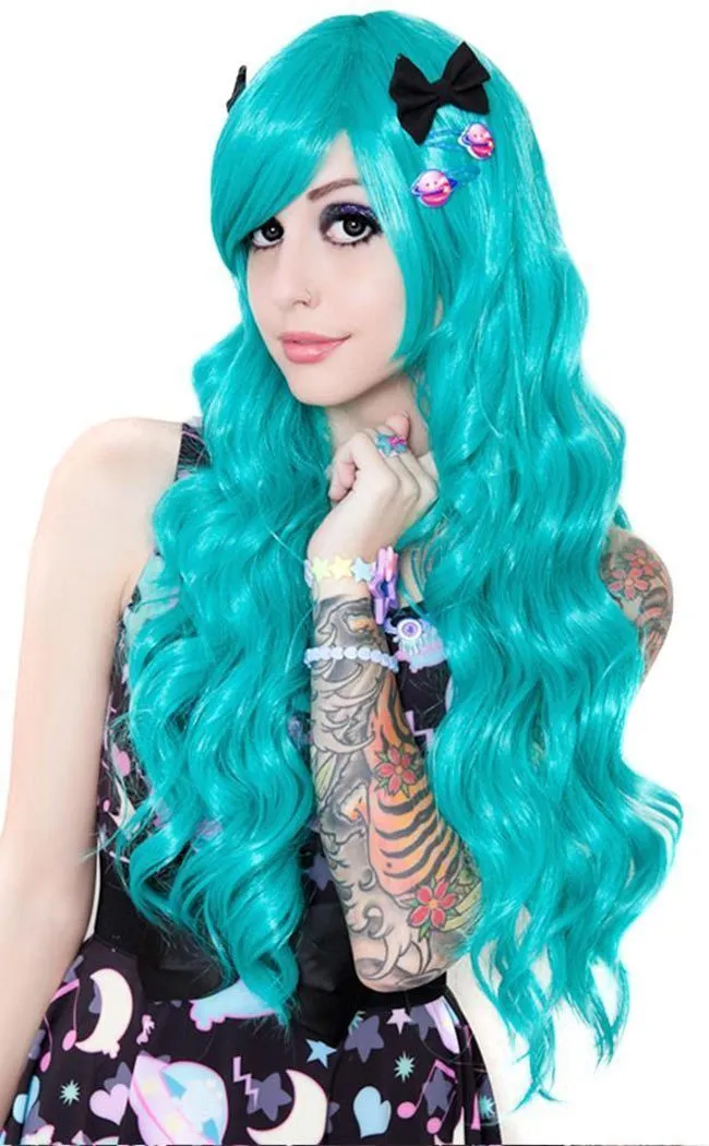 Classic Wavy Long Teal Wig