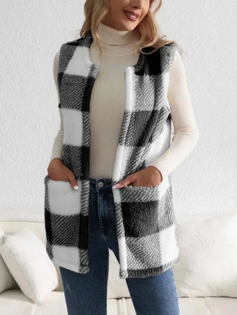 Coat Loose Plaid Color Stitching Knitted Cardigan Sweater