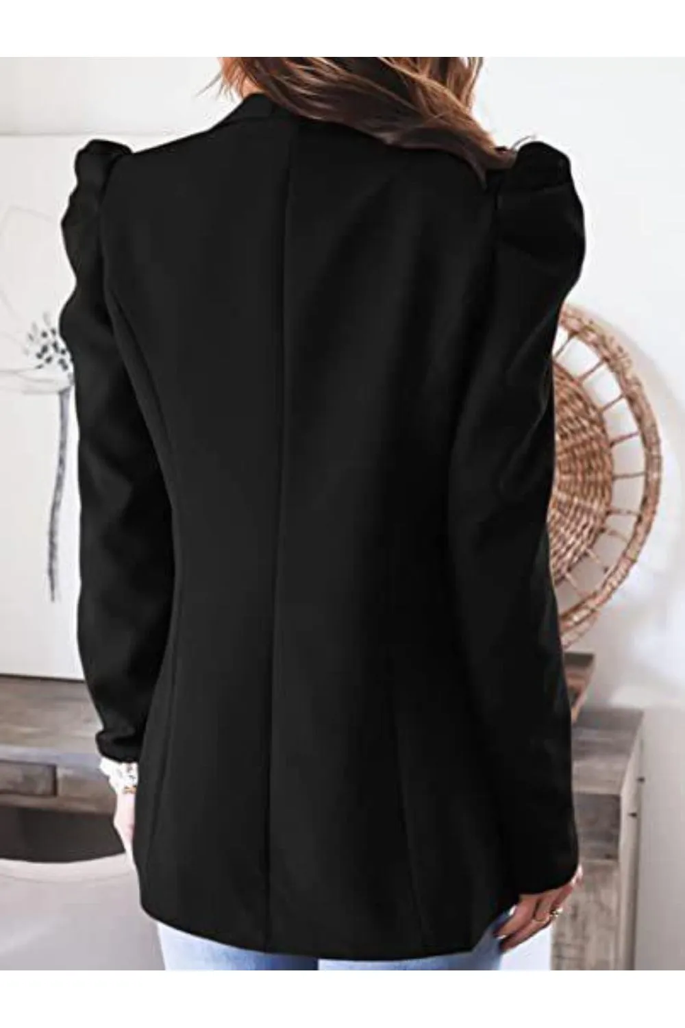 Collared Neck Puff Sleeve Blazer