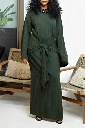 Cozy Tie Front Rib-knit Maxi Dress