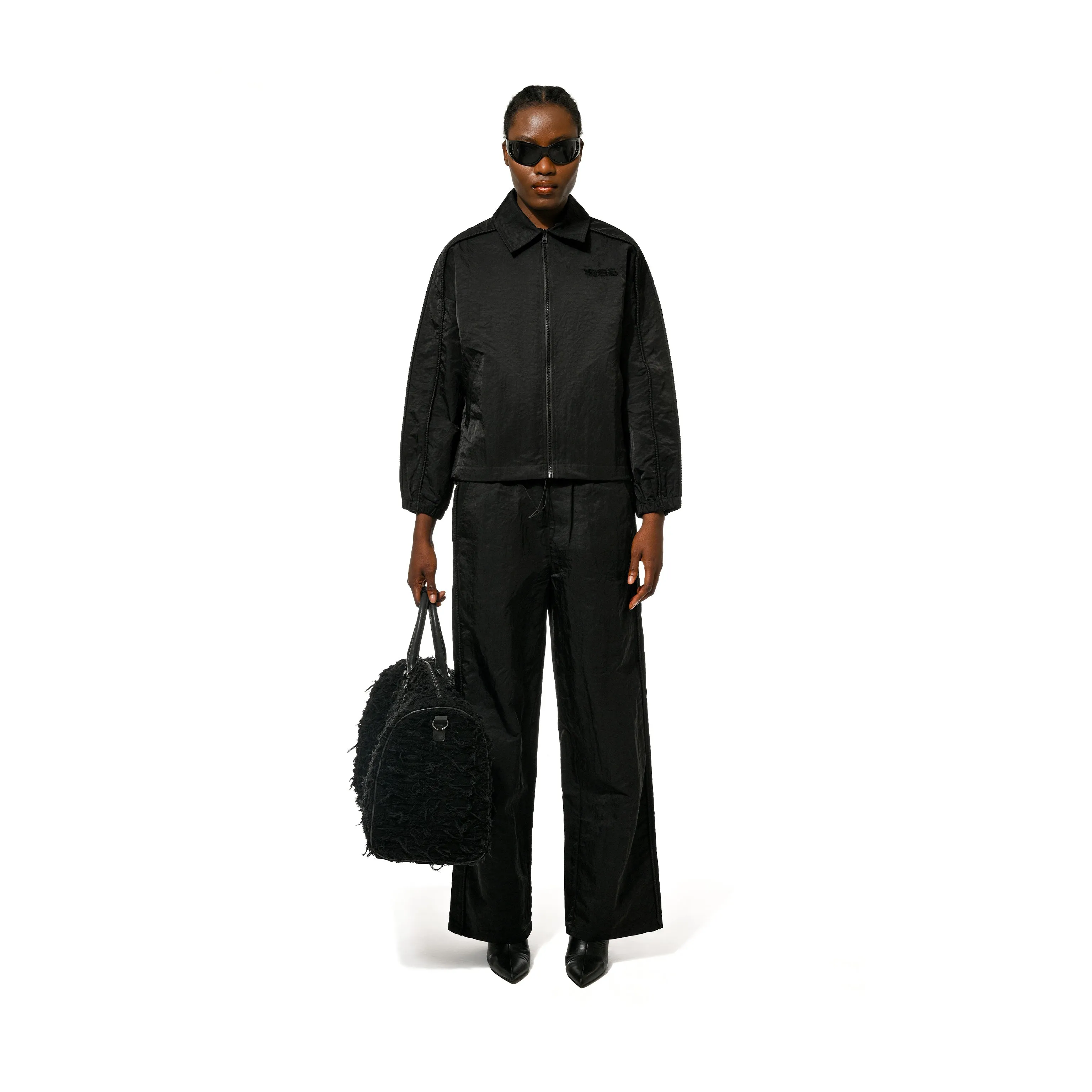 CRUSHED SATIN BLOUSON  - BLACK