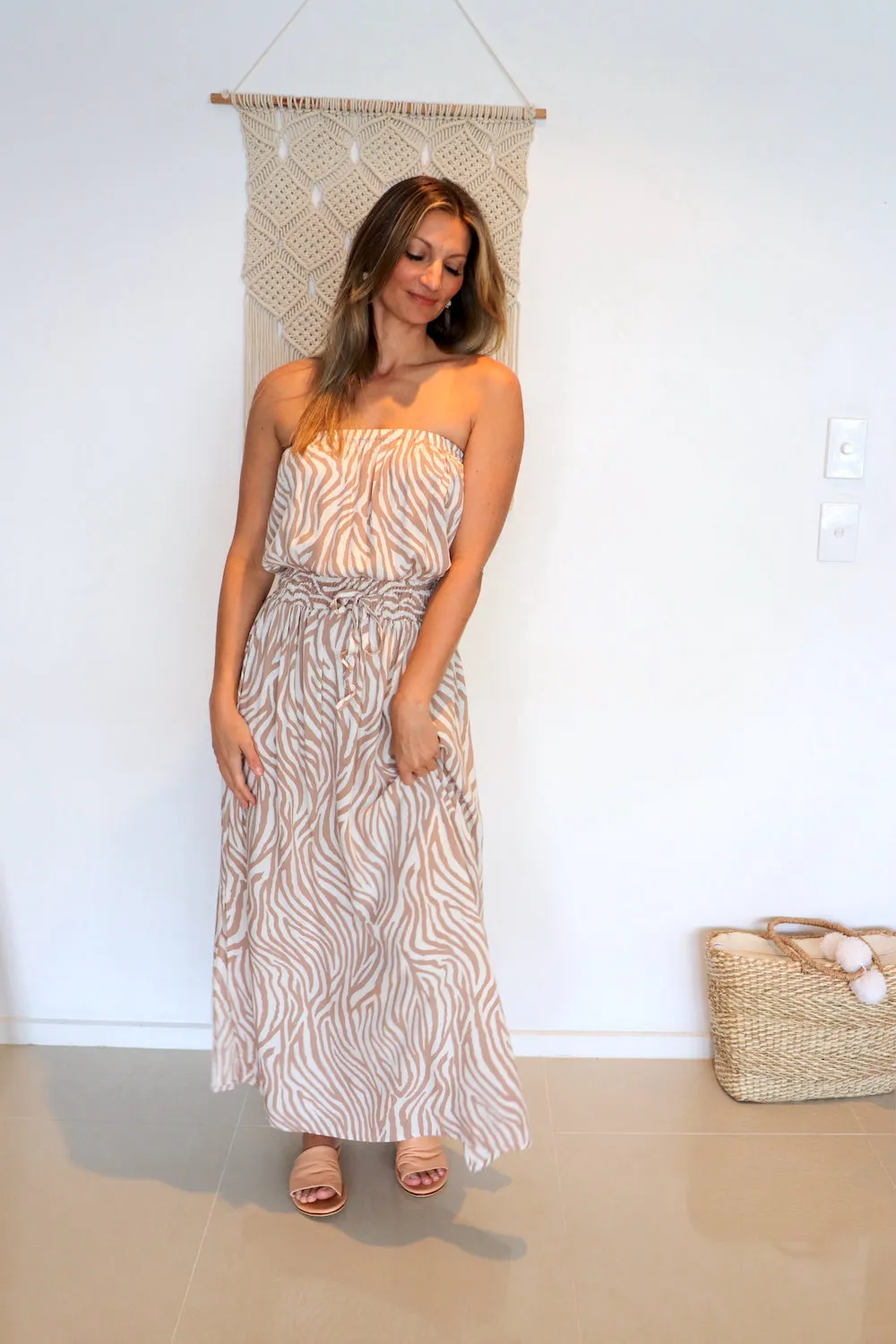 Daytripper Tube Maxi Dress In Zebra Taupe