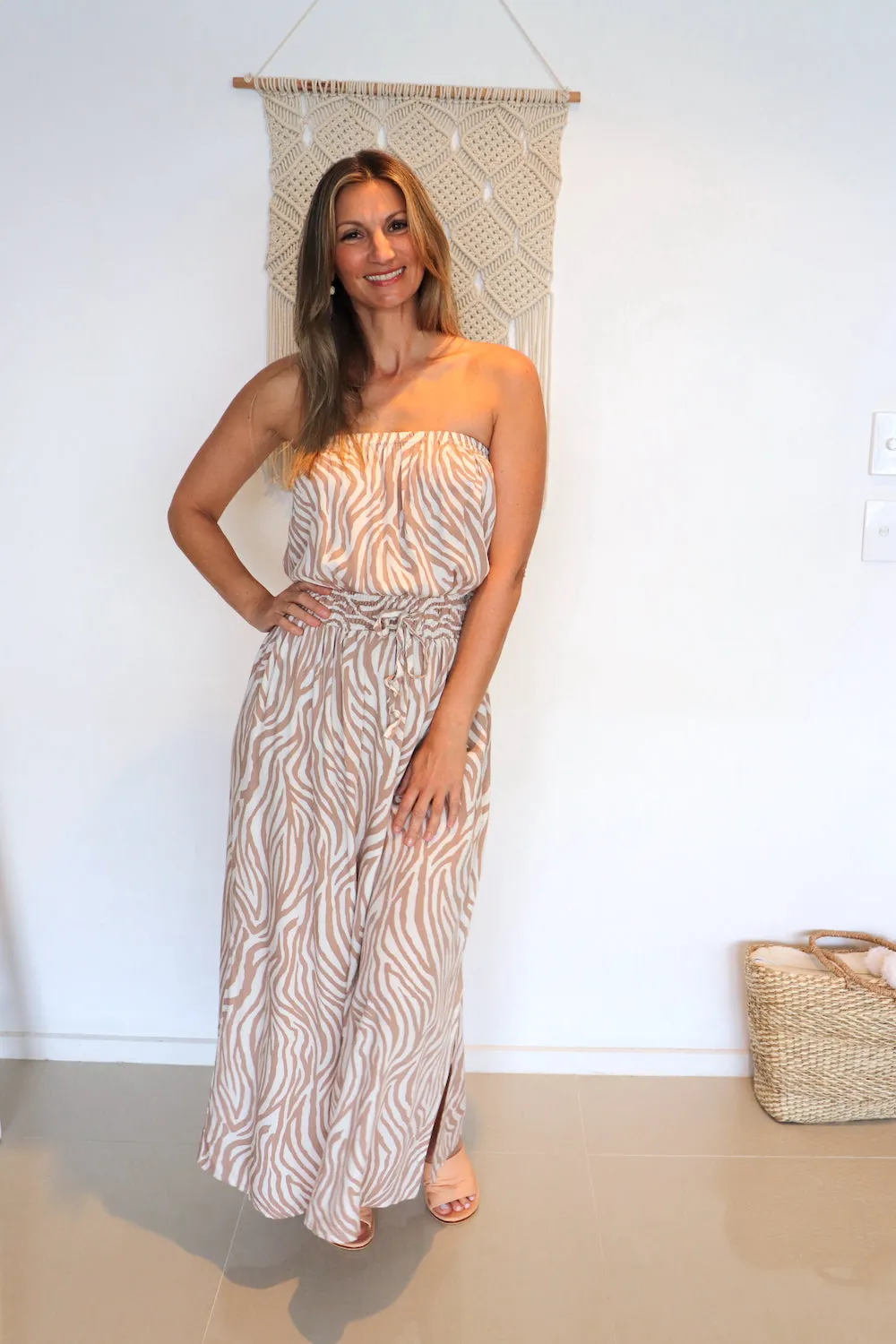 Daytripper Tube Maxi Dress In Zebra Taupe