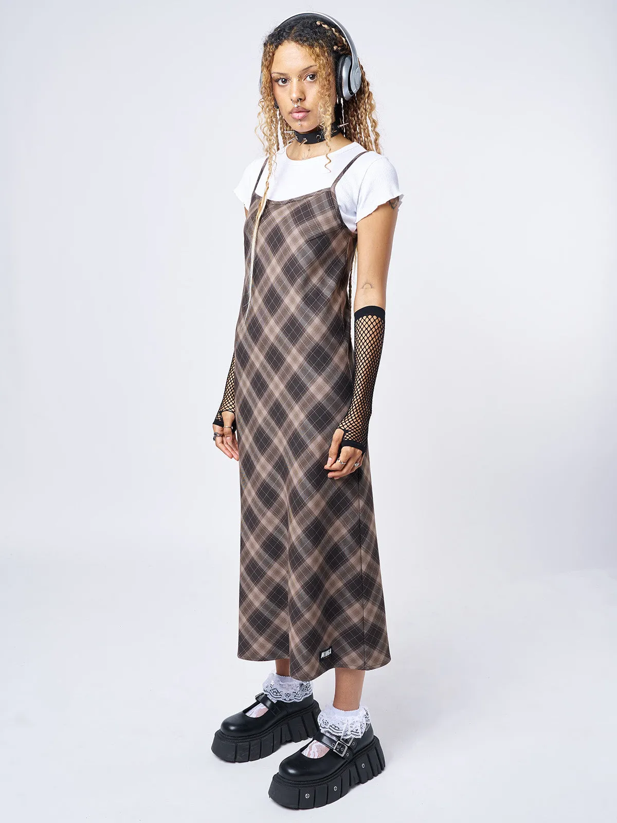 Delia Brown Plaid Maxi Dress