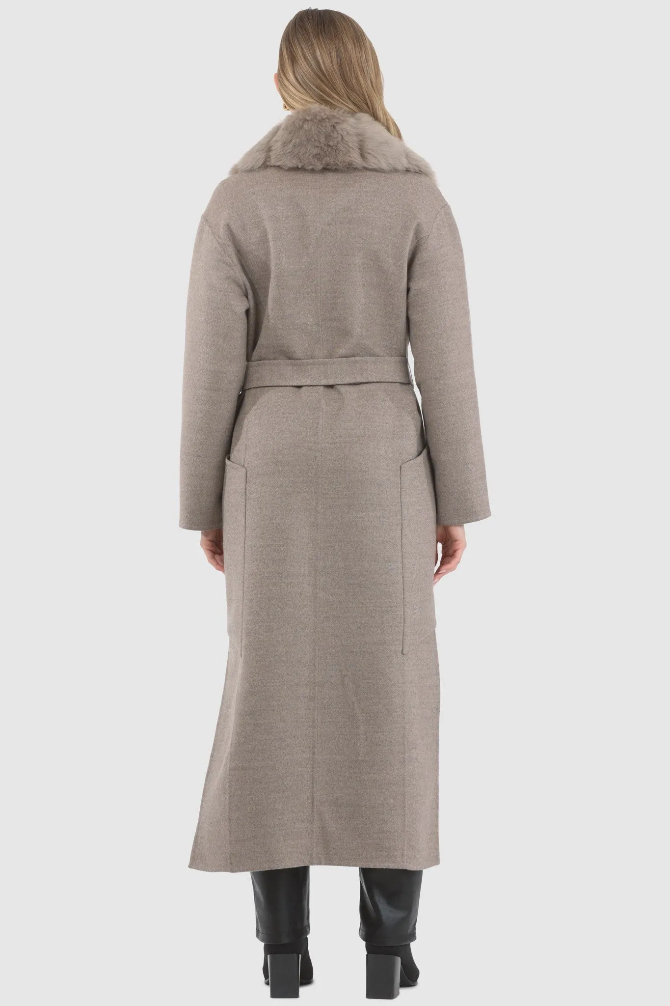 Double Face Loro Piana Cashmere & Wool Coat with Detachable Merinillo Shearling Lamb Collar, Belt