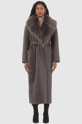 Double Face Loro Piana Cashmere & Wool Coat with Detachable Merinillo Shearling Lamb Collar, Belt