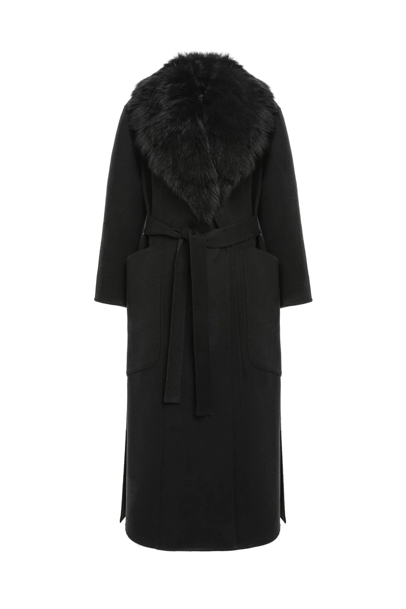 Double Face Loro Piana Cashmere & Wool Coat with Detachable Merinillo Shearling Lamb Collar, Belt