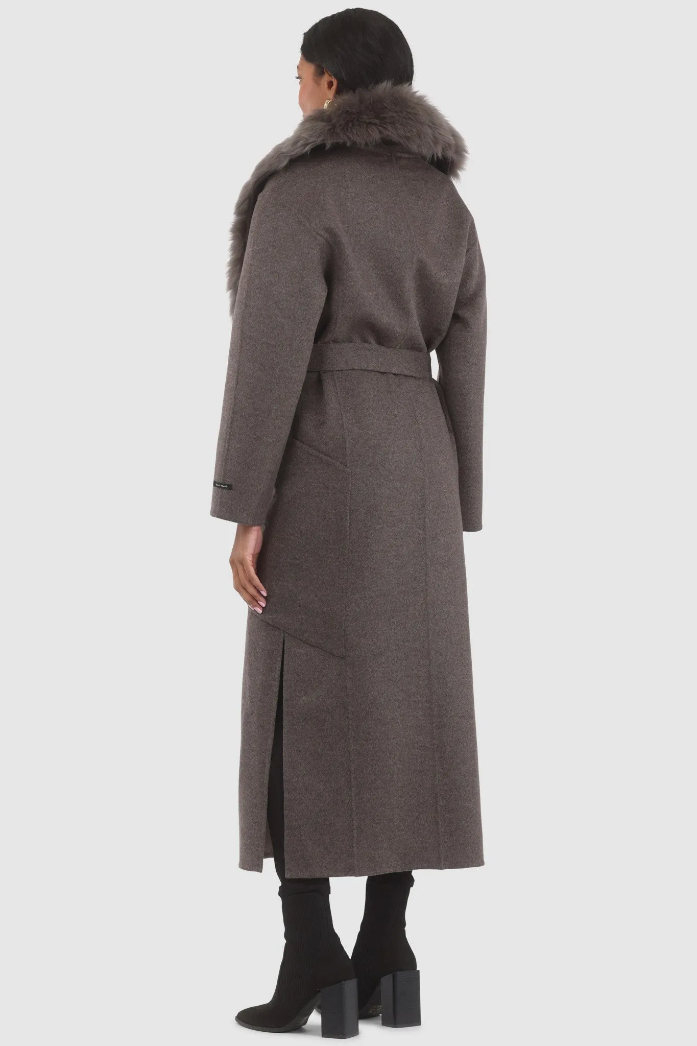 Double Face Loro Piana Cashmere & Wool Coat with Detachable Merinillo Shearling Lamb Collar, Belt