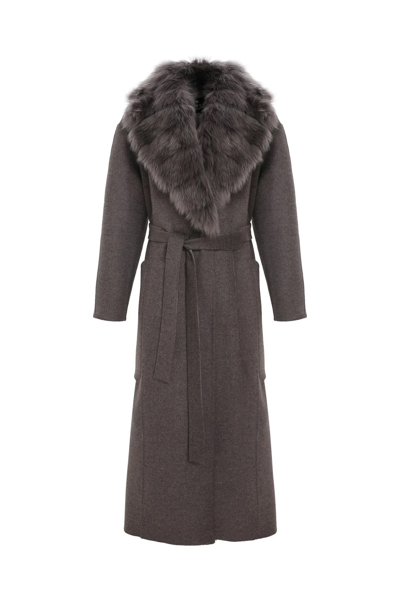 Double Face Loro Piana Cashmere & Wool Coat with Detachable Merinillo Shearling Lamb Collar, Belt