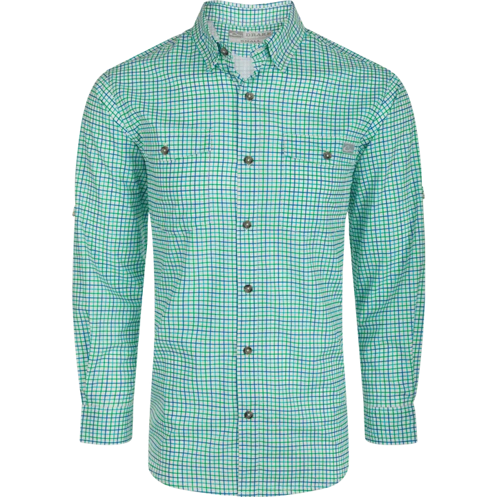 Drake Frat Tattersall Long Sleeve Shirt- Ceramic Teal