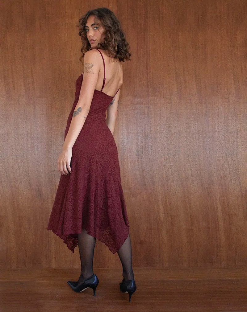 Drusilla Midi Dress in Rose Lace Burgundy