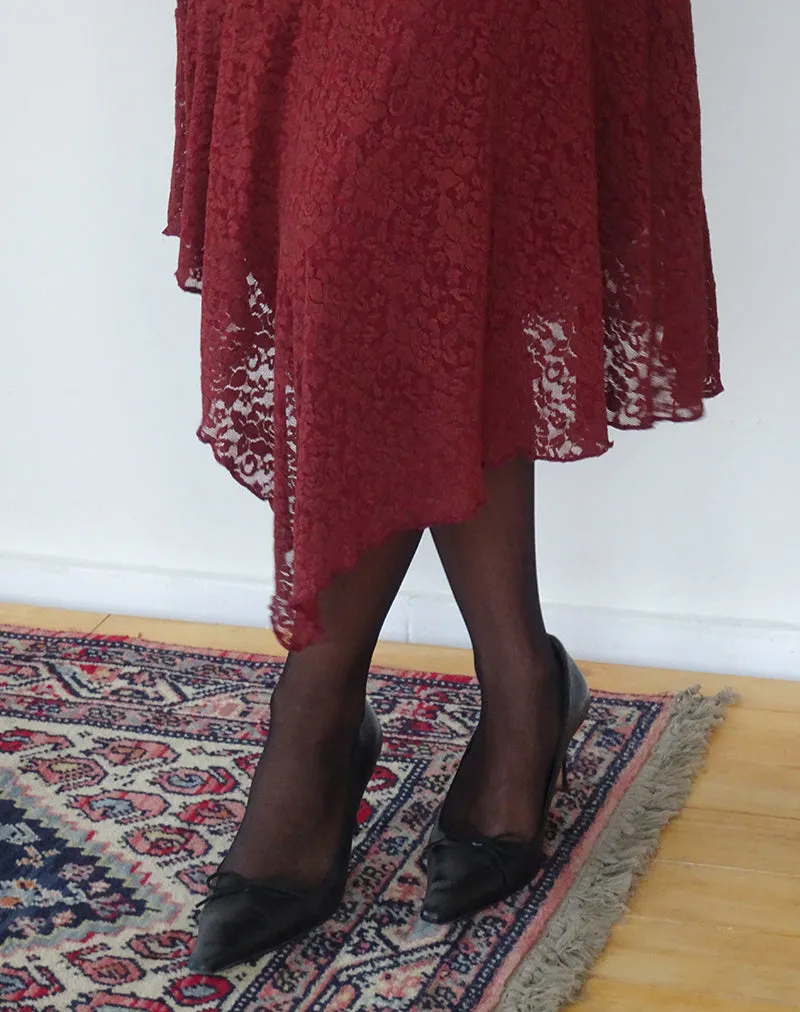 Drusilla Midi Dress in Rose Lace Burgundy