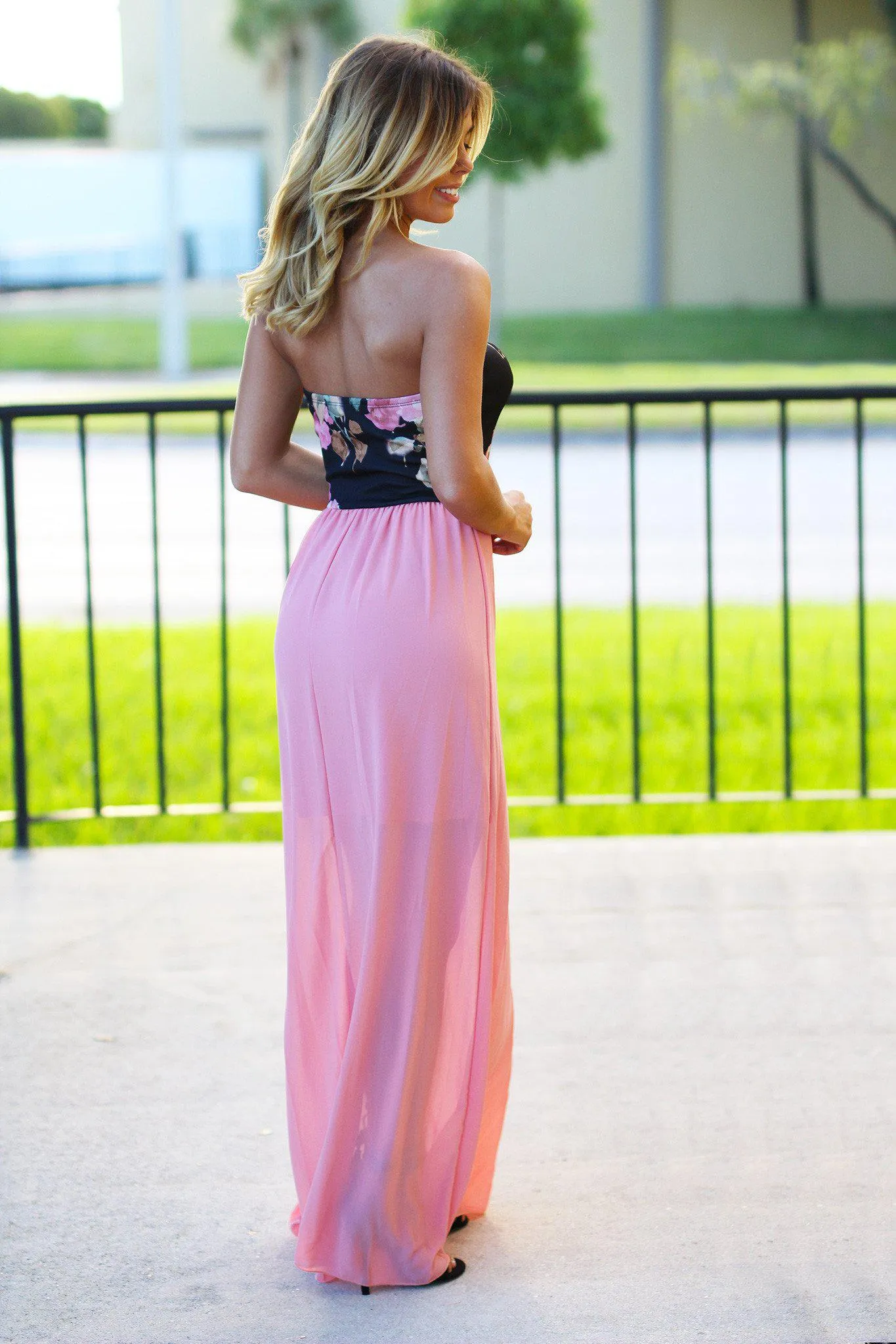 Dusty Pink Maxi Dress With Floral Top