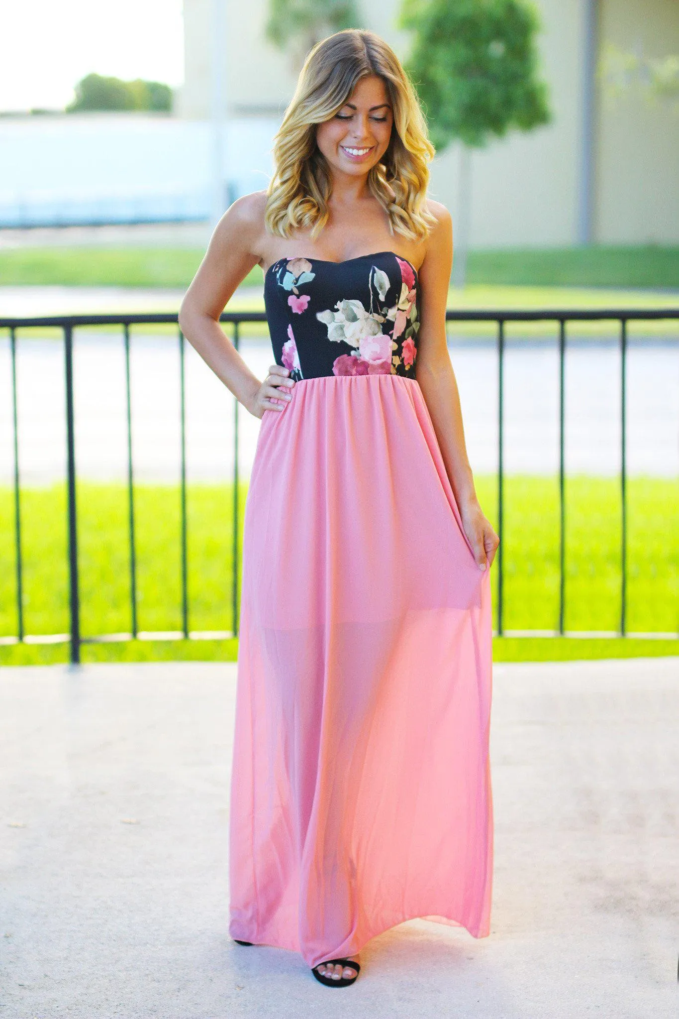 Dusty Pink Maxi Dress With Floral Top