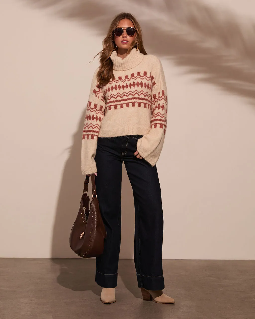 Fall Harvest Printed Turtleneck Sweater