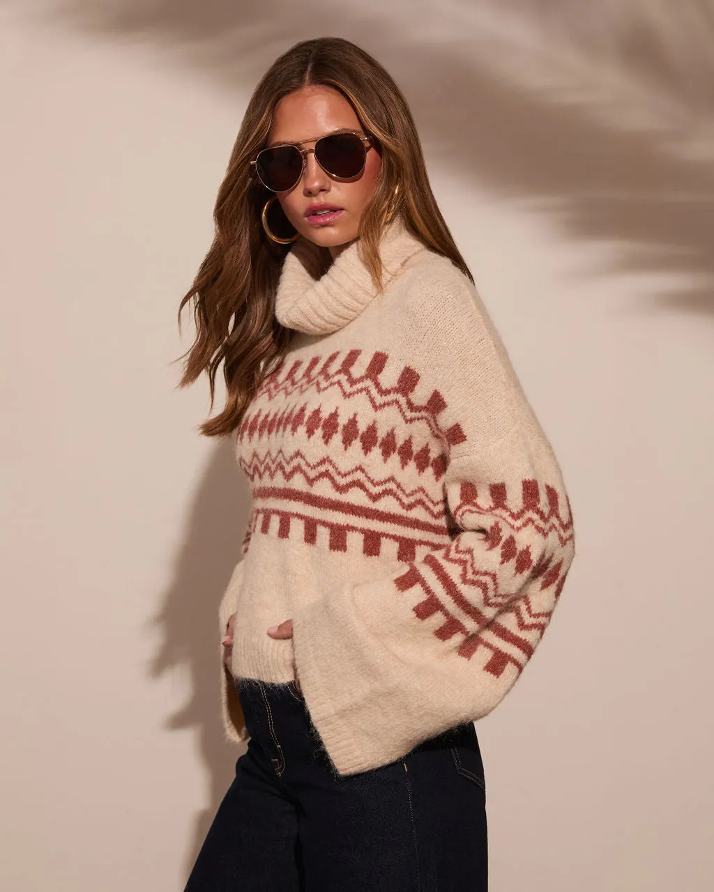 Fall Harvest Printed Turtleneck Sweater