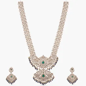 Floral Classic Moissanite Silver Long Necklace Set