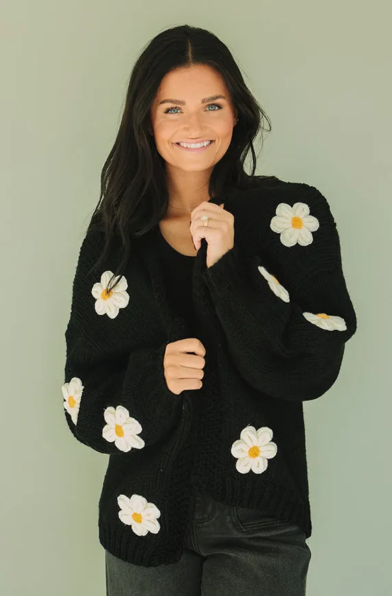 Floral Daisy Black Cardigan - FINAL SALE