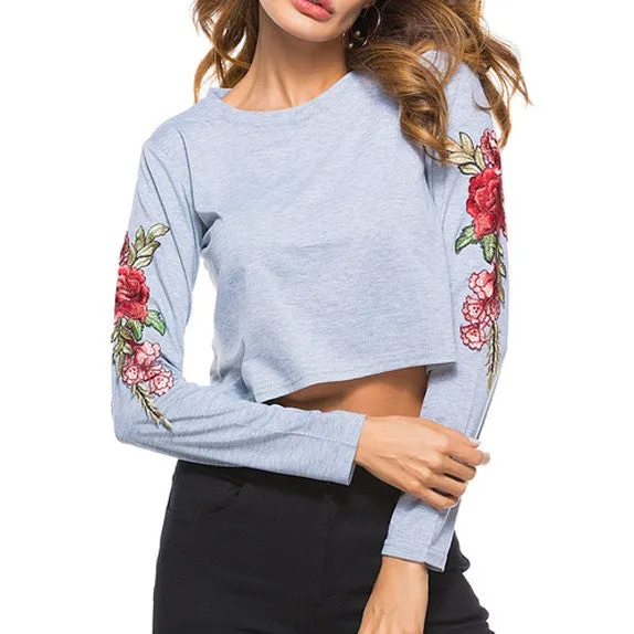 Flowers Embroidery Long Sleeve Shirt