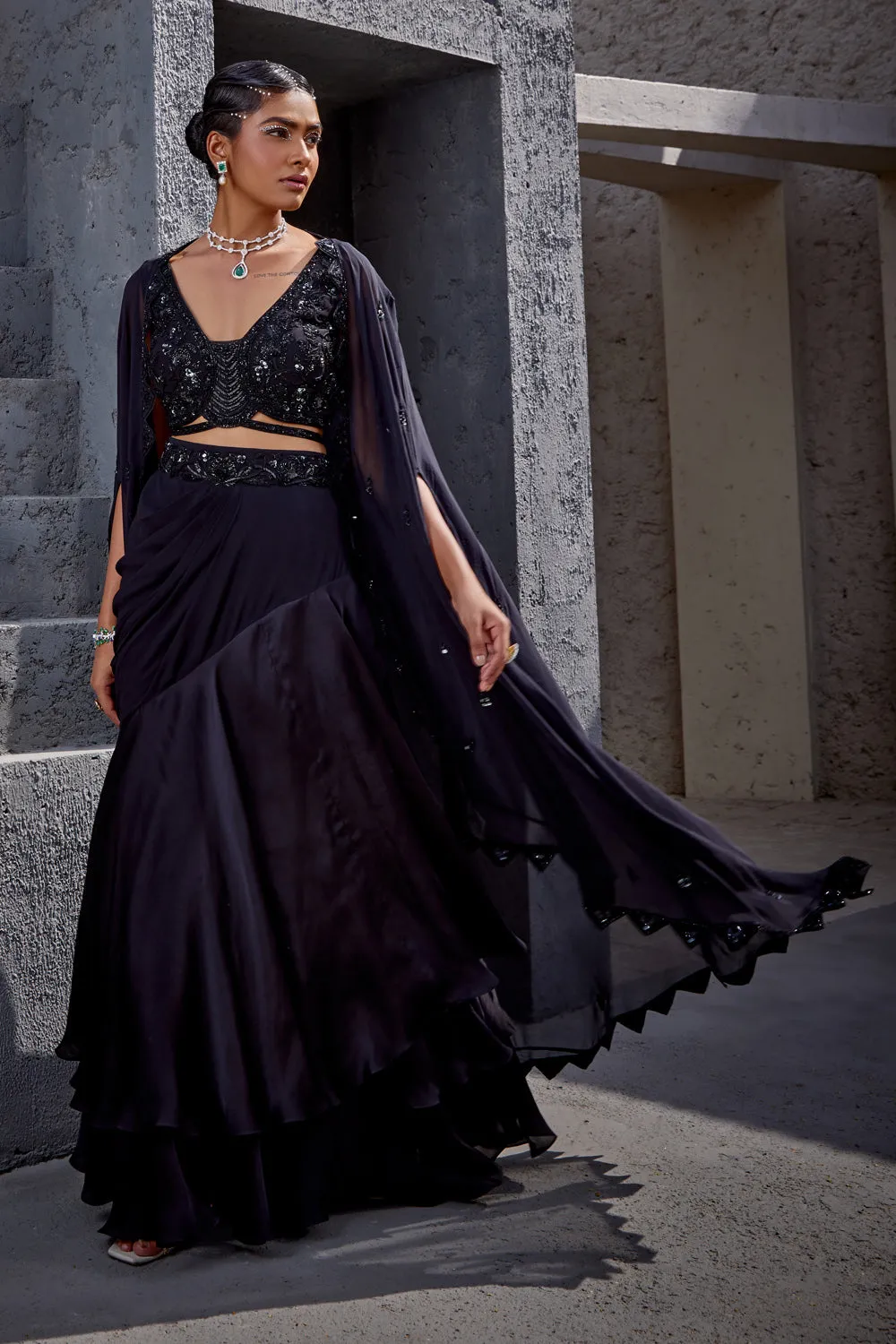 Flowy Cape with Bustier and Skirt Set