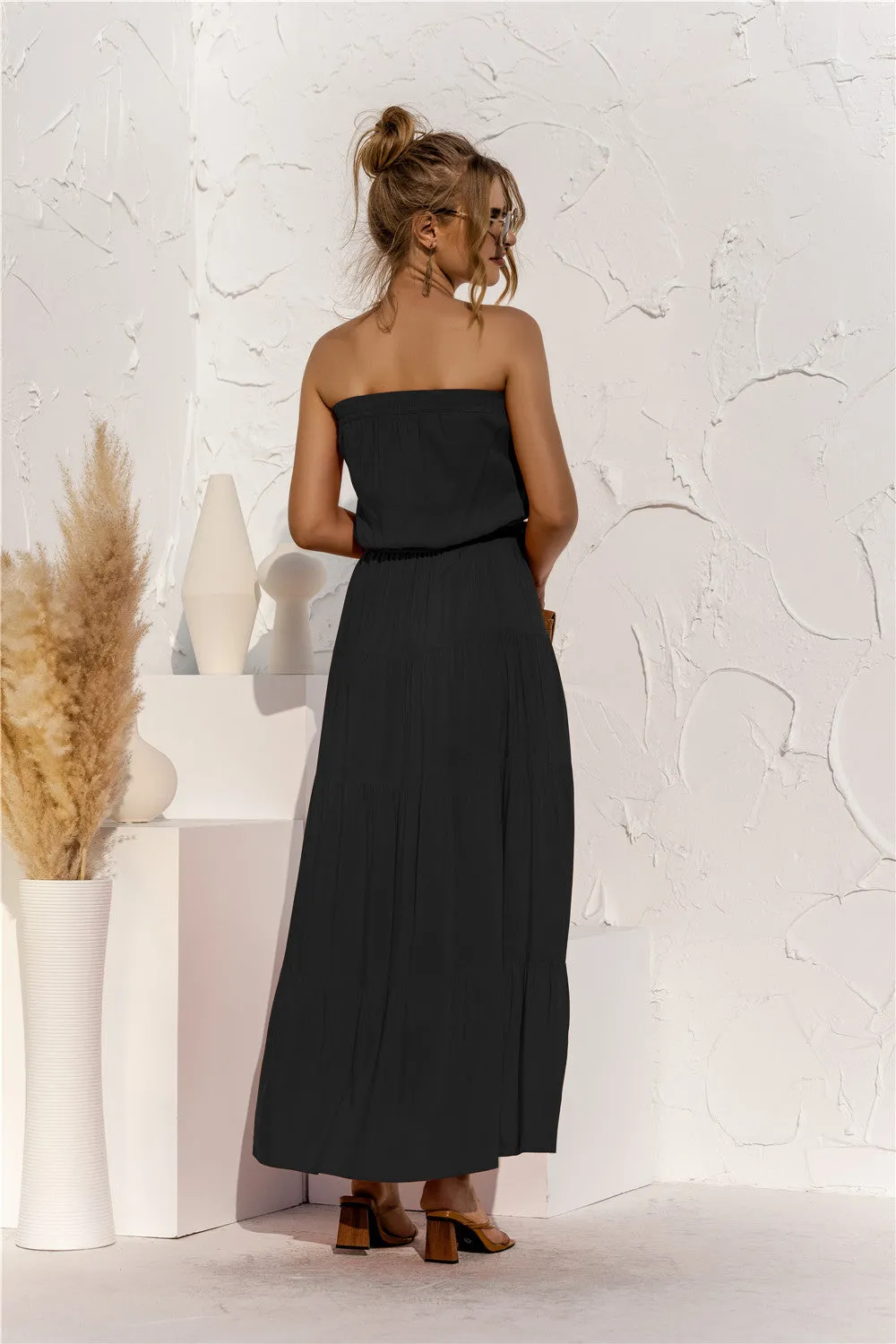 Free Falling Strapless Tiered Maxi Dress - Olive