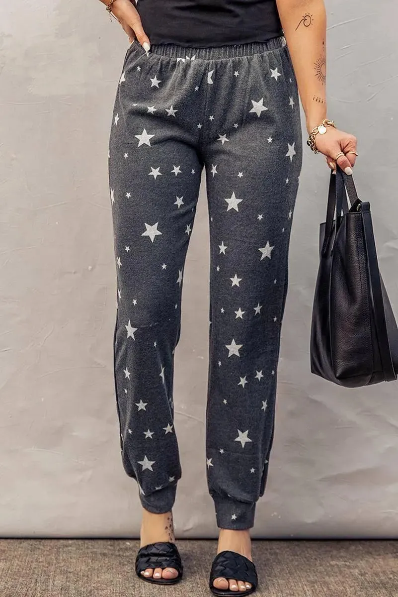 Get Comfy in our Star Print Ladies Joggers Elastic-waist | Free shipping