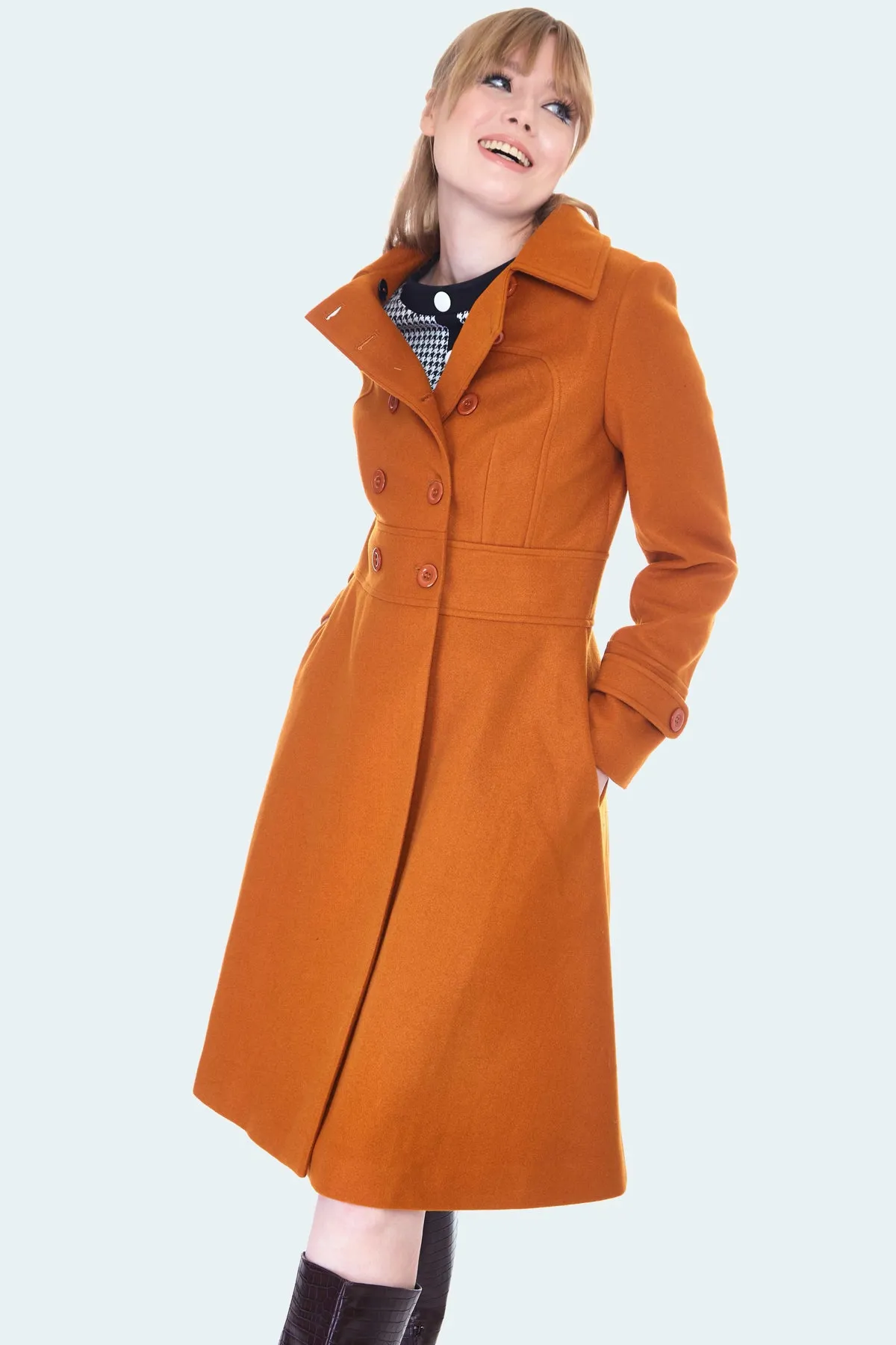 Grace Double Breasted Coat in Burnt Orange by Voodoo Vixen