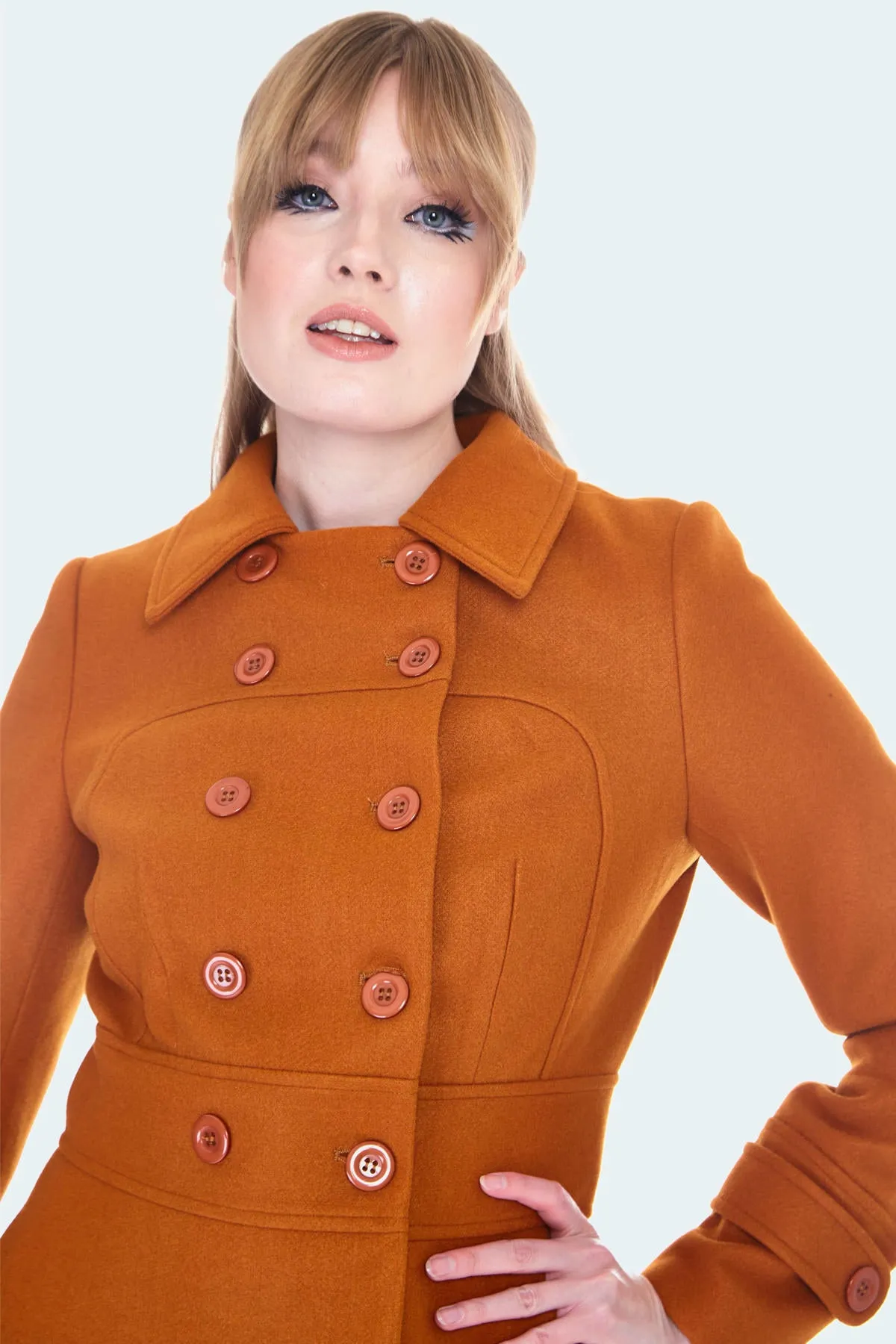 Grace Double Breasted Coat in Burnt Orange by Voodoo Vixen