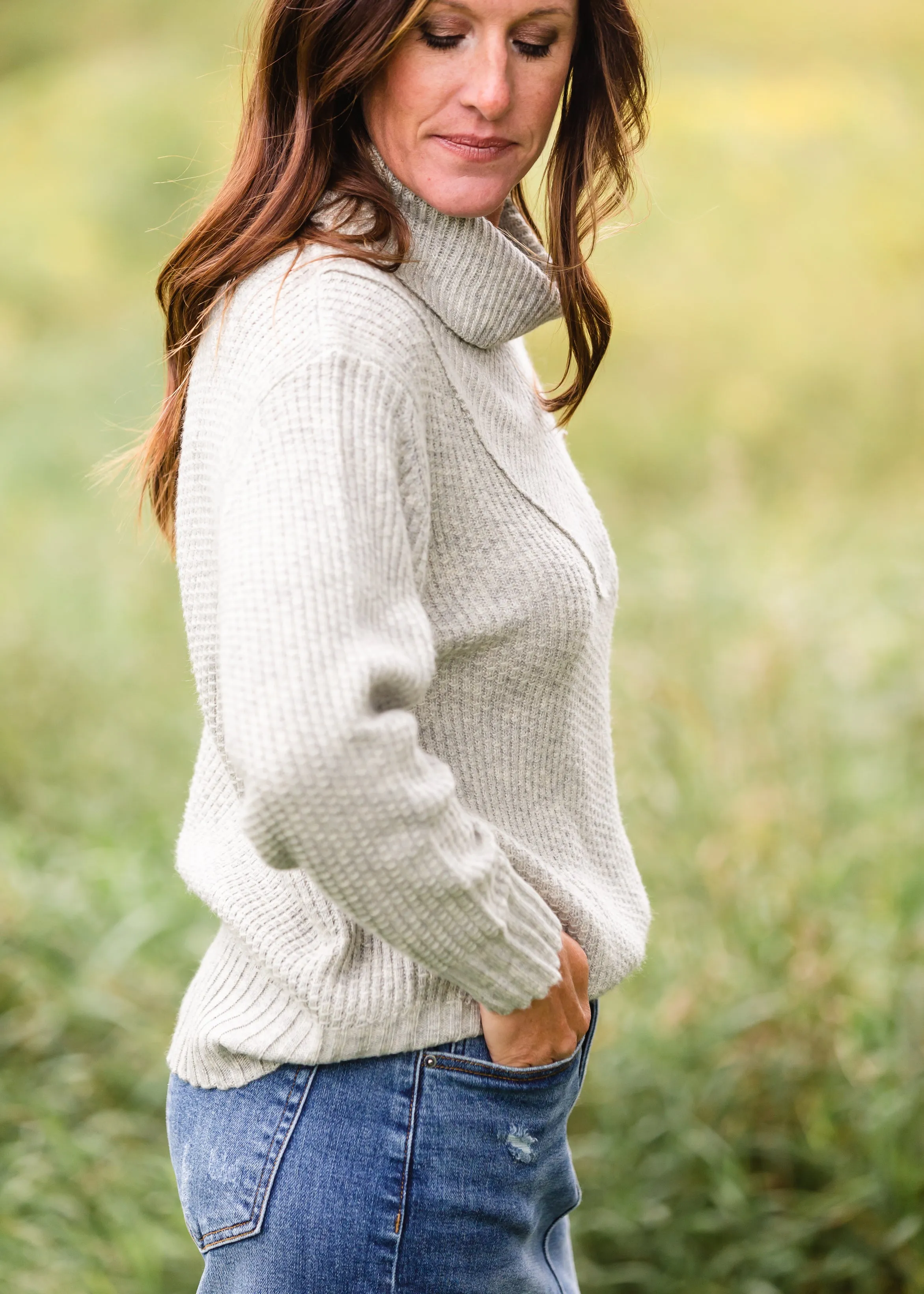 Gray Turtleneck Ribbed Cuff Sweater - FINAL SALE