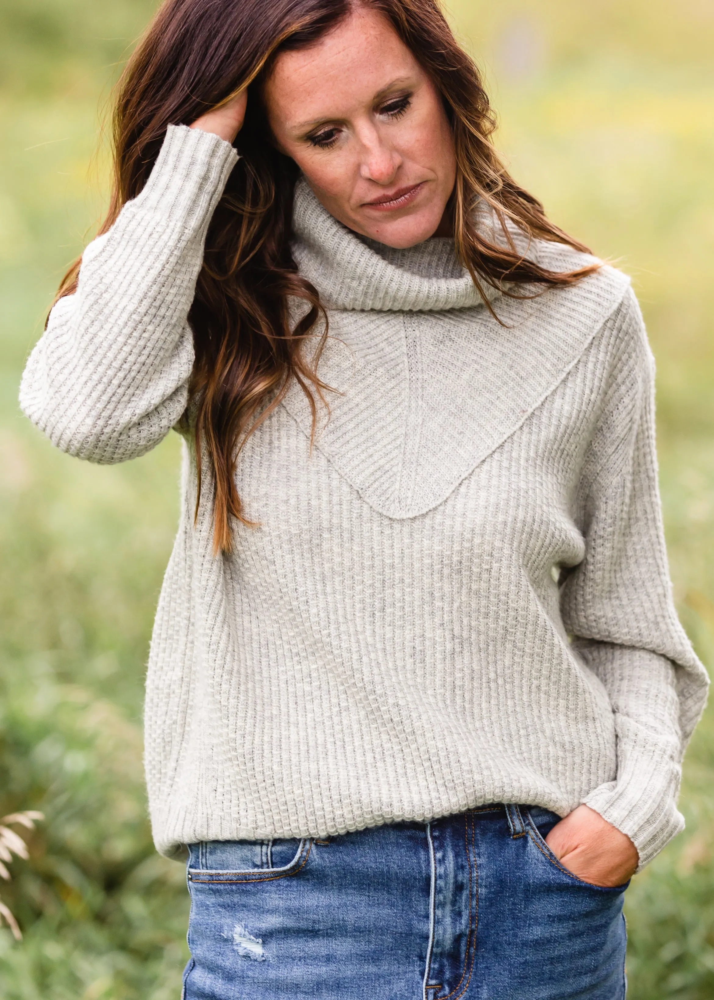 Gray Turtleneck Ribbed Cuff Sweater - FINAL SALE