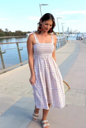 Harbour Midi Dress in Gingham Taupe