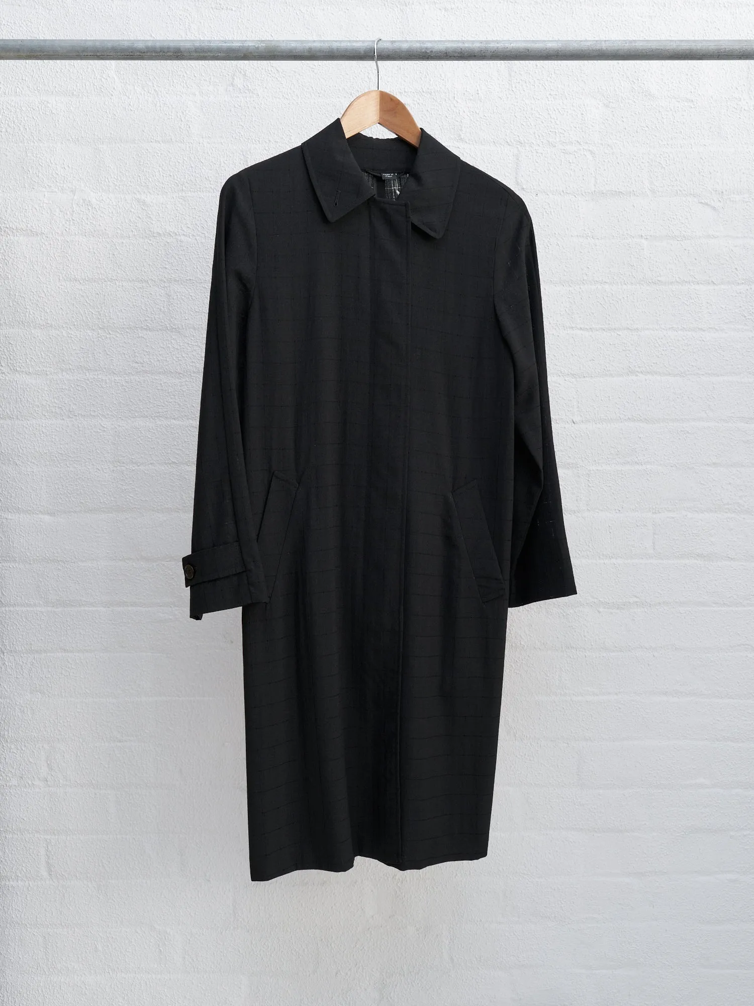 Helmut Lang 1990s 2000s black semi-sheer covered placket coat - size 38