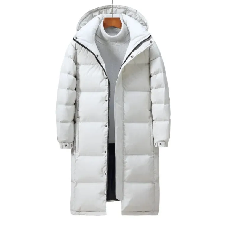 Ilooove - New Fashion Men's Down Coat Long Knee-Length Outdoor Hooded Jacket