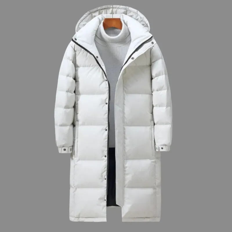 Ilooove - New Fashion Men's Down Coat Long Knee-Length Outdoor Hooded Jacket