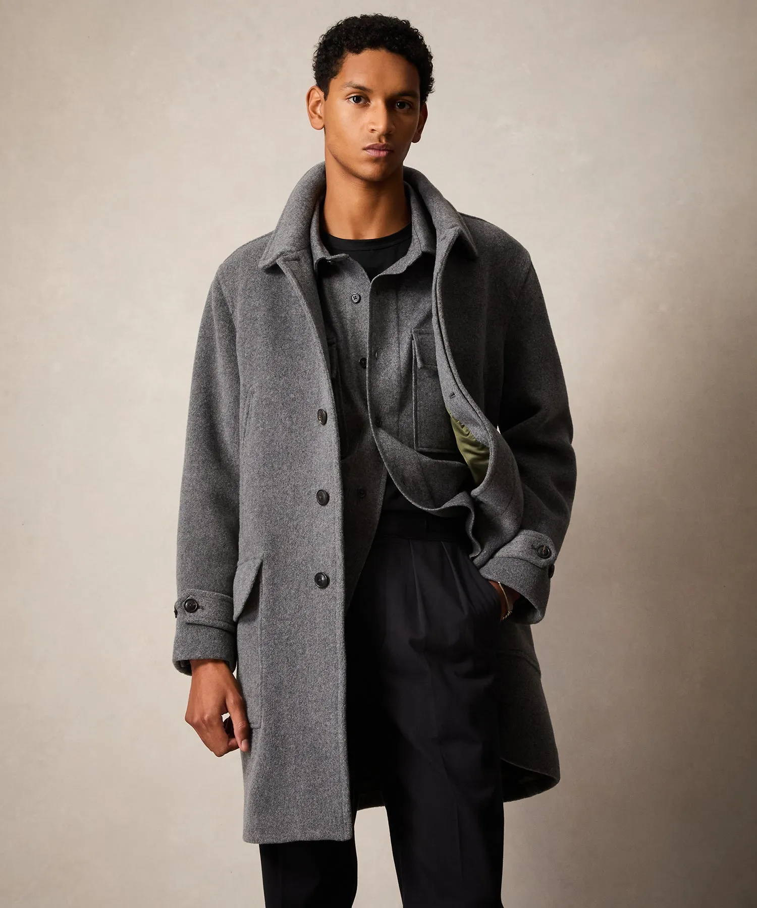 Italian Wool Car Coat in Light Grey