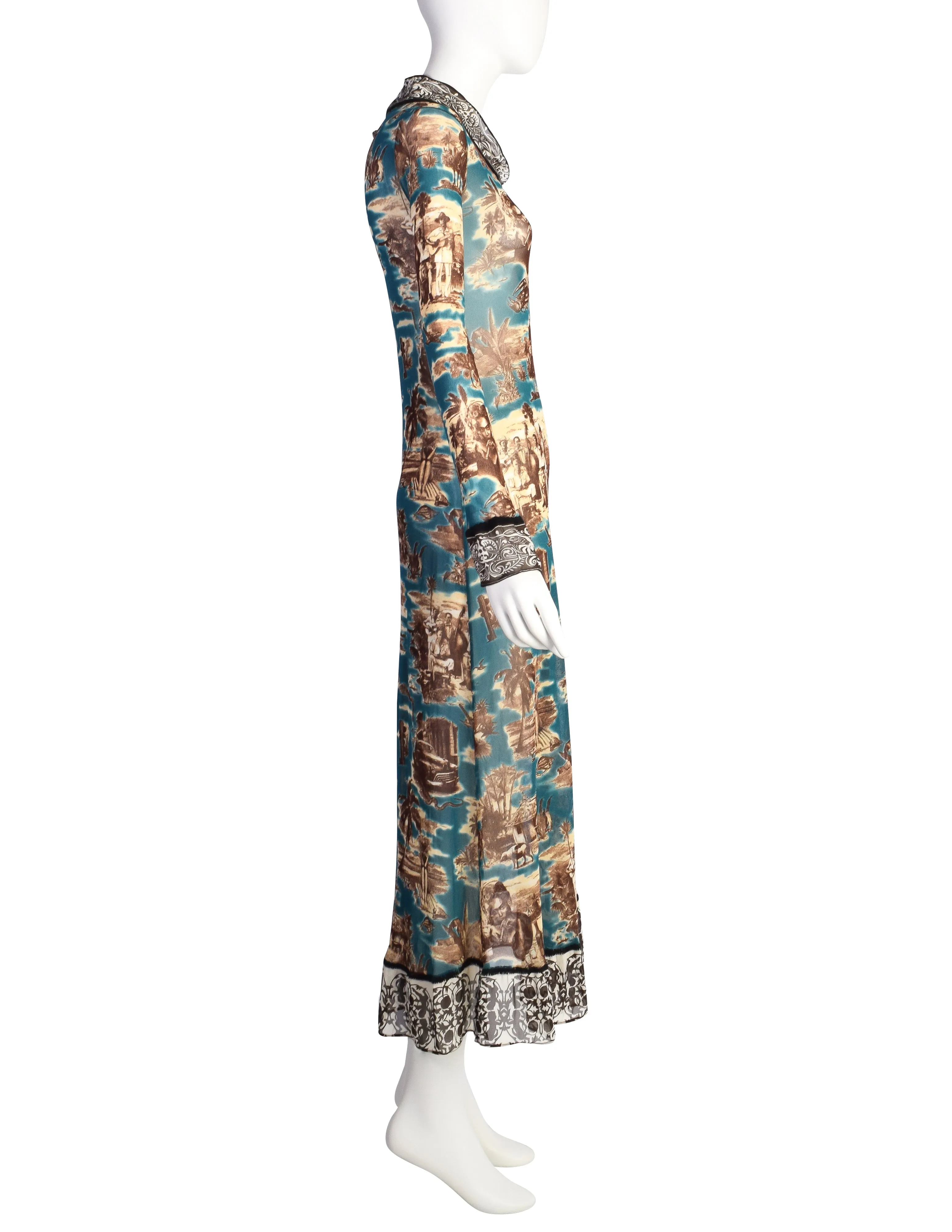 Jean Paul Gaultier Vintage SS 1998 Iconic Cuba Print Mesh Maxi Dress