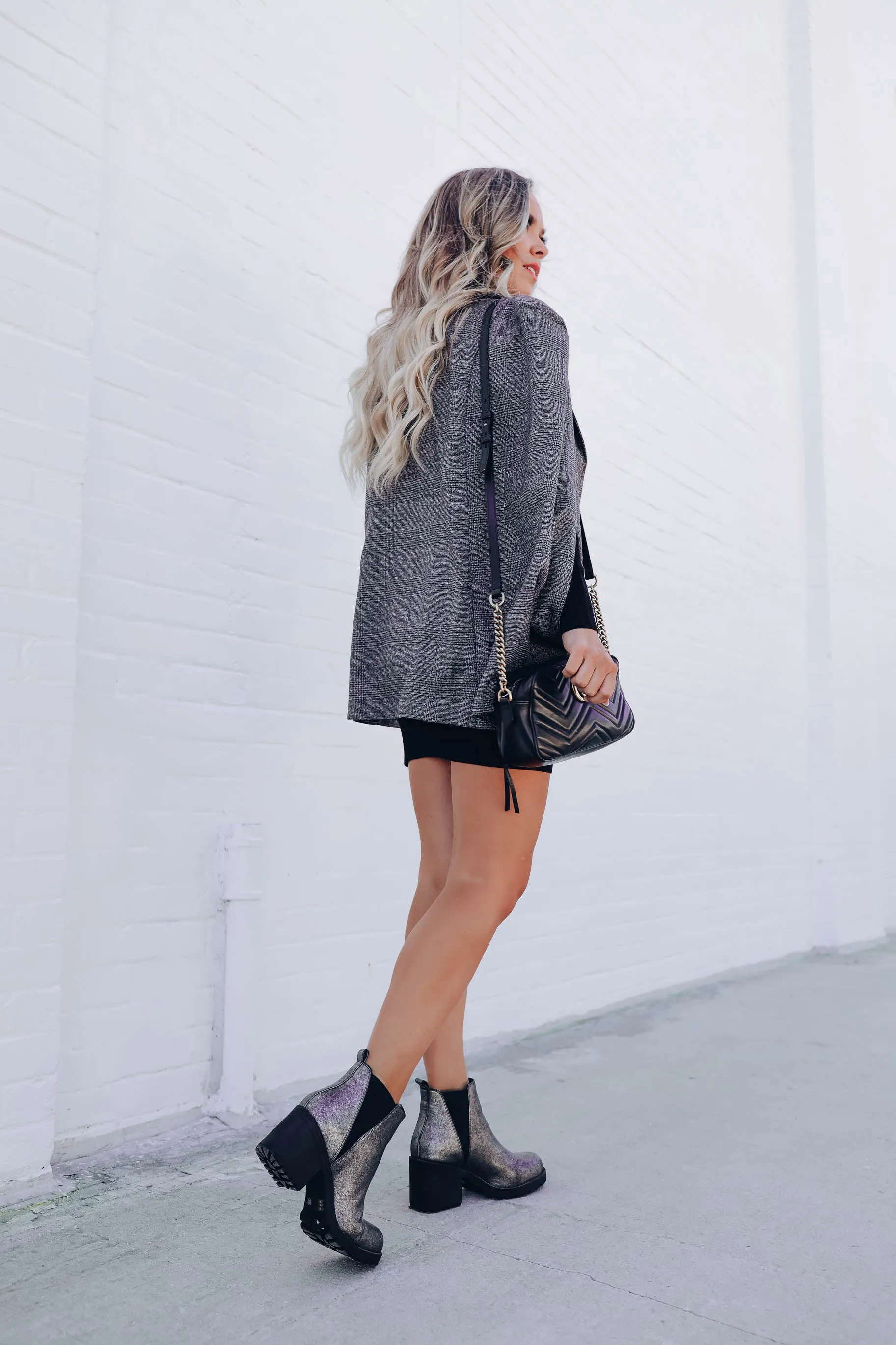 Jenny Plaid Cape Jacket - Grey