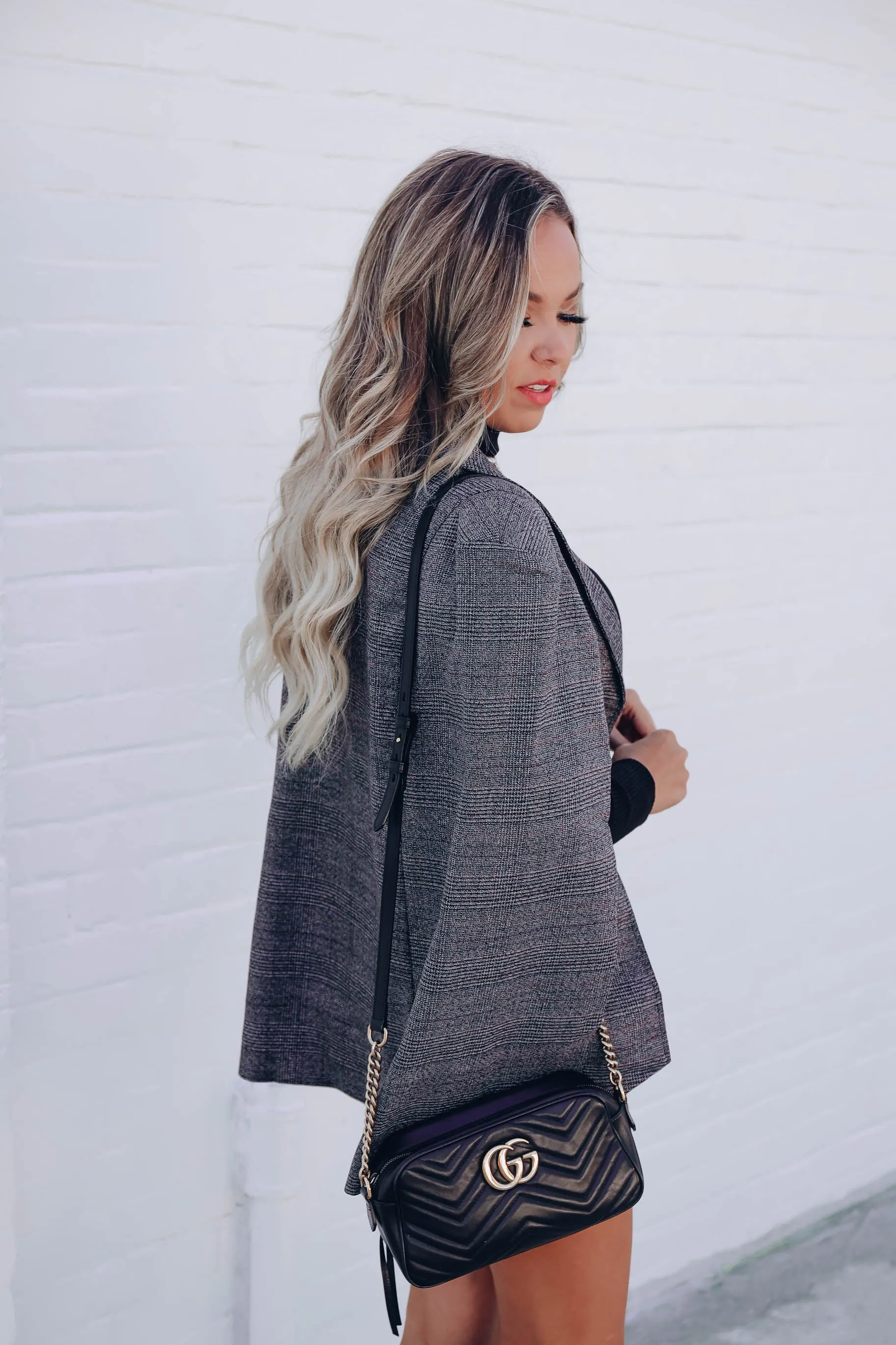 Jenny Plaid Cape Jacket - Grey