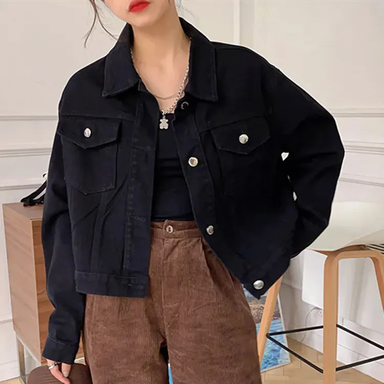 Joskaa New 2024Autumn Winter Women Denim Jeans Jacket Pockets Streetwear Short Fashionable Korean Style Oversized Lady Tops JK8060