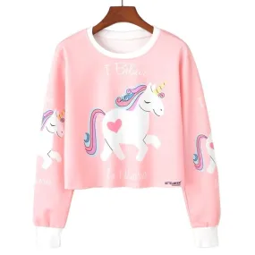 Kawaii Printed Casual Crop Top Long Sleeve